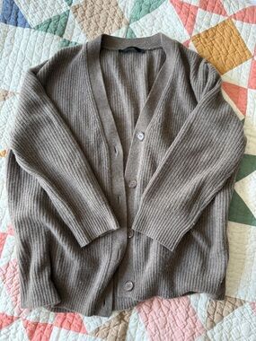 Jenni Kayne Taupe Ribbed Button-Front Cardigan
